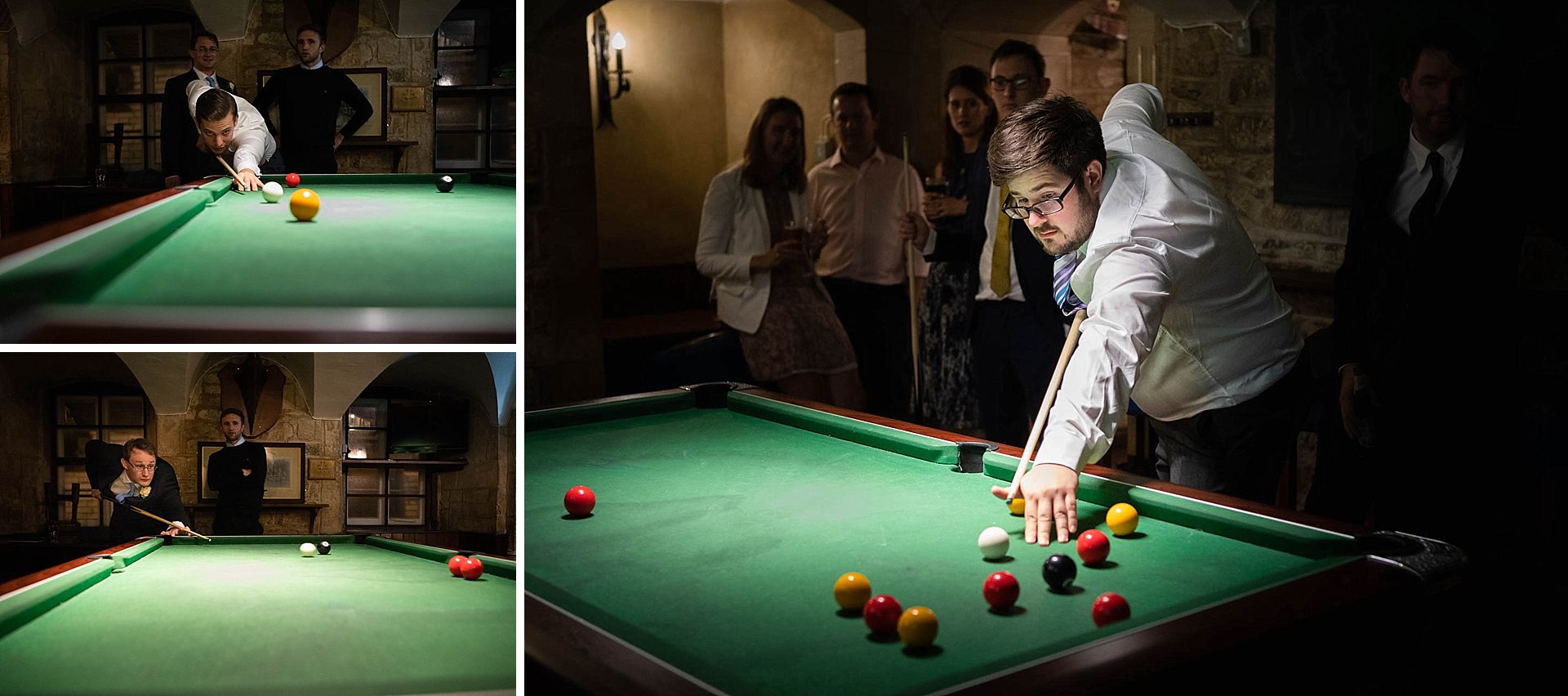 Wedding guests playing snooker