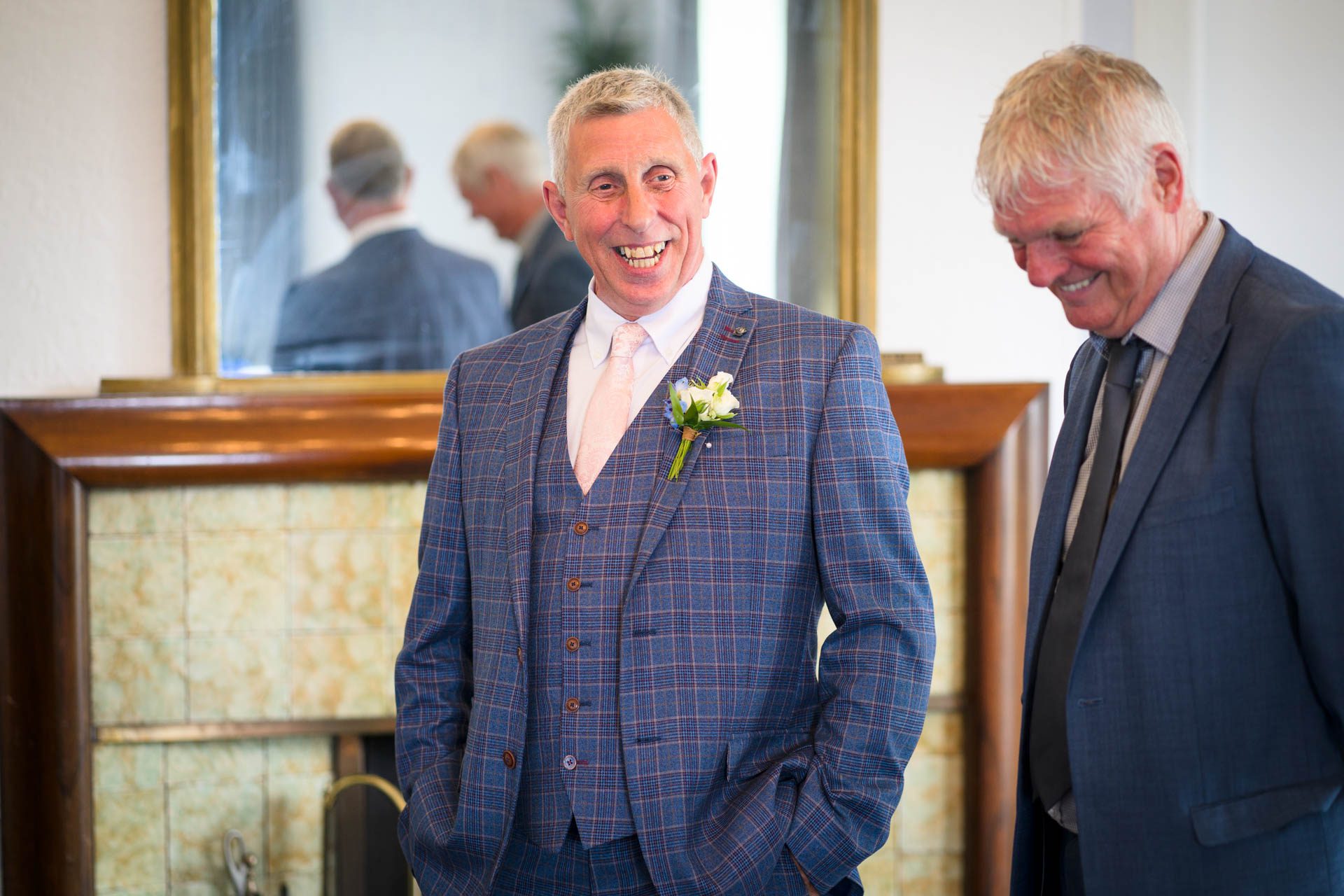 Groom and best man waiting for Low Wood Bay Resort Wedding